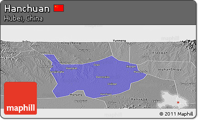 Political Panoramic Map of Hanchuan, desaturated