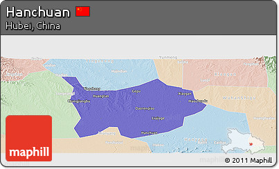 Political Panoramic Map of Hanchuan, lighten