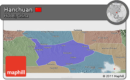Political Panoramic Map of Hanchuan, semi-desaturated