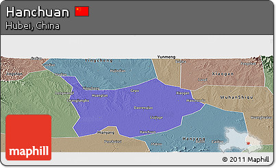 Political Panoramic Map of Hanchuan, semi-desaturated