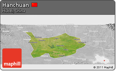 Satellite Panoramic Map of Hanchuan, lighten, desaturated