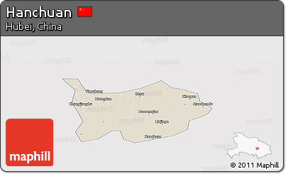 Shaded Relief Panoramic Map of Hanchuan, cropped outside