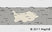 Shaded Relief Panoramic Map of Hanchuan, darken, semi-desaturated