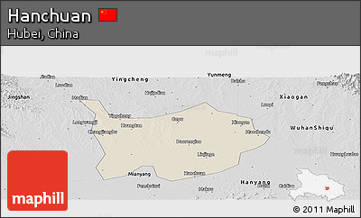 Shaded Relief Panoramic Map of Hanchuan, desaturated
