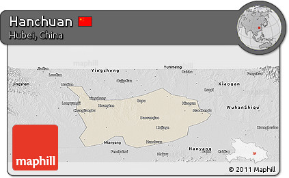 Shaded Relief Panoramic Map of Hanchuan, desaturated