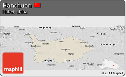 Shaded Relief Panoramic Map of Hanchuan, desaturated