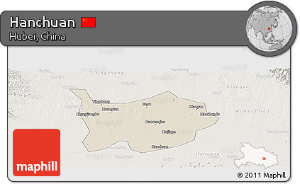 Shaded Relief Panoramic Map of Hanchuan, lighten