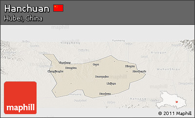 Shaded Relief Panoramic Map of Hanchuan, lighten