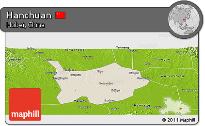 Shaded Relief Panoramic Map of Hanchuan, physical outside