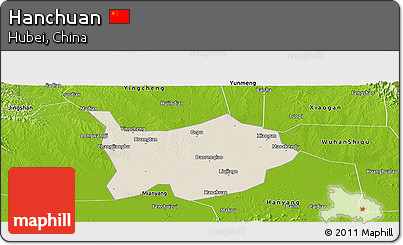 Shaded Relief Panoramic Map of Hanchuan, physical outside