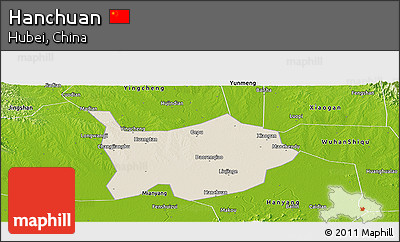 Shaded Relief Panoramic Map of Hanchuan, physical outside