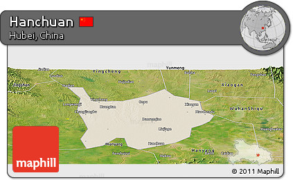 Shaded Relief Panoramic Map of Hanchuan, satellite outside