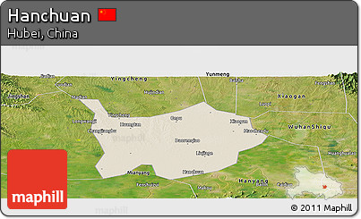 Shaded Relief Panoramic Map of Hanchuan, satellite outside