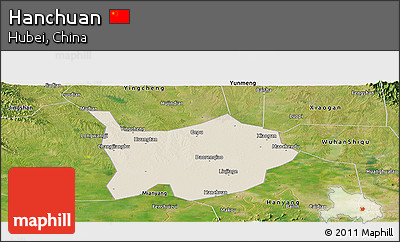 Shaded Relief Panoramic Map of Hanchuan, satellite outside