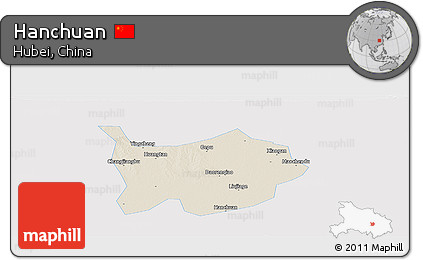 Shaded Relief Panoramic Map of Hanchuan, single color outside