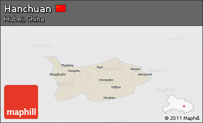 Shaded Relief Panoramic Map of Hanchuan, single color outside