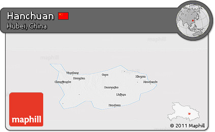 Silver Style Panoramic Map of Hanchuan, single color outside