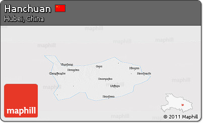 Silver Style Panoramic Map of Hanchuan, single color outside