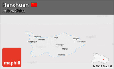 Silver Style Panoramic Map of Hanchuan, single color outside