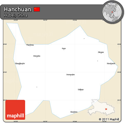 Classic Style Simple Map of Hanchuan, single color outside