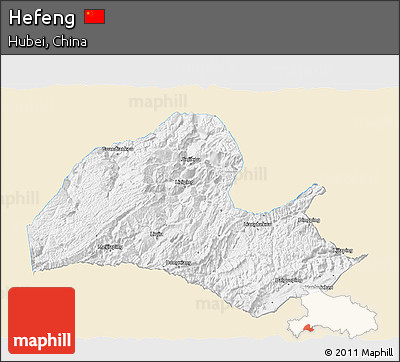 Classic Style 3D Map of Hefeng, single color outside