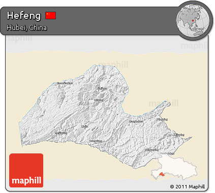 Classic Style 3D Map of Hefeng, single color outside
