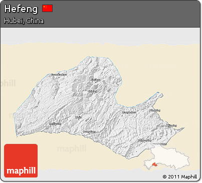 Classic Style 3D Map of Hefeng, single color outside