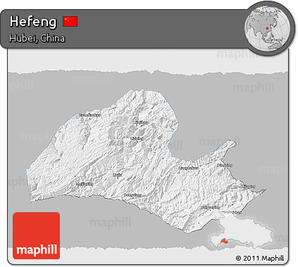 Gray 3D Map of Hefeng, single color outside