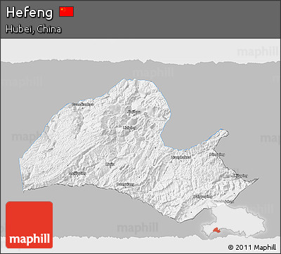 Gray 3D Map of Hefeng, single color outside
