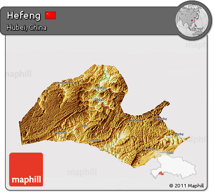Physical 3D Map of Hefeng, cropped outside