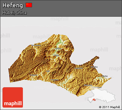 Physical 3D Map of Hefeng, cropped outside