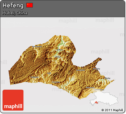 Physical 3D Map of Hefeng, cropped outside