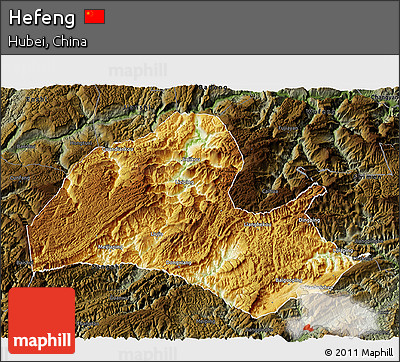 Physical 3D Map of Hefeng, darken
