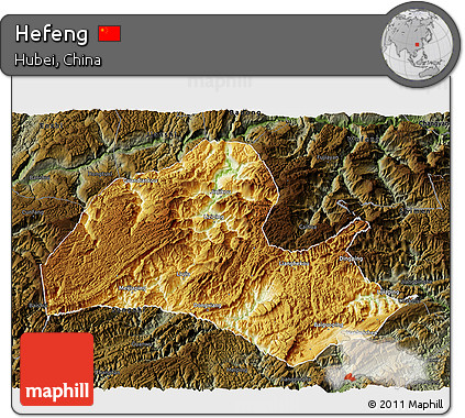 Physical 3D Map of Hefeng, darken