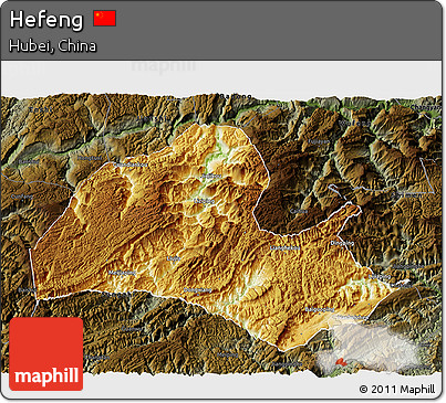 Physical 3D Map of Hefeng, darken