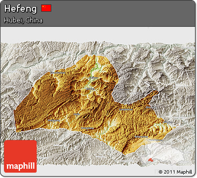 Physical 3D Map of Hefeng, lighten, semi-desaturated