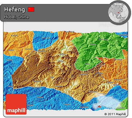 Physical 3D Map of Hefeng, political outside