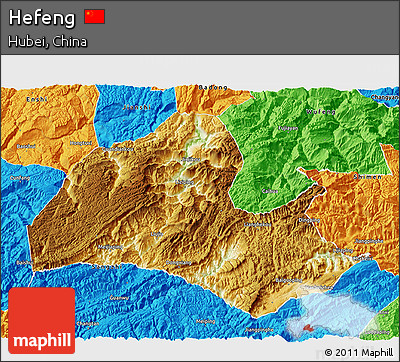 Physical 3D Map of Hefeng, political outside