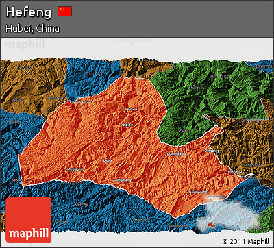 Political 3D Map of Hefeng, darken