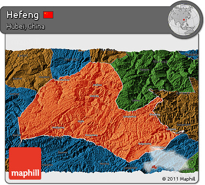 Political 3D Map of Hefeng, darken