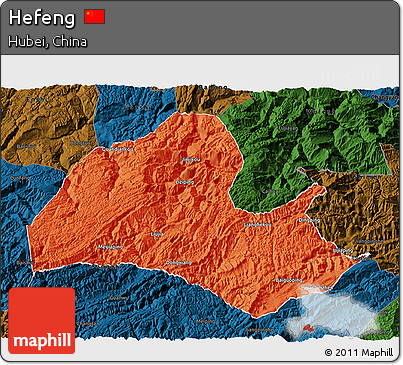 Political 3D Map of Hefeng, darken