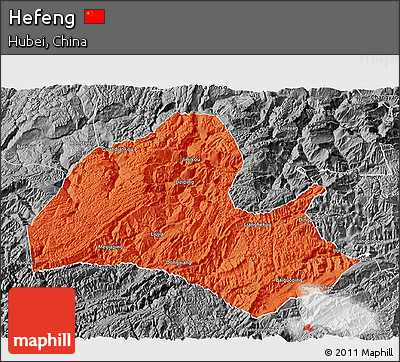Political 3D Map of Hefeng, desaturated
