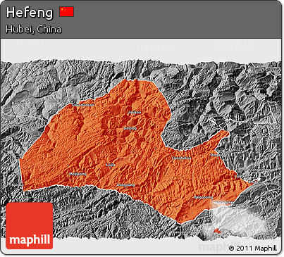Political 3D Map of Hefeng, desaturated