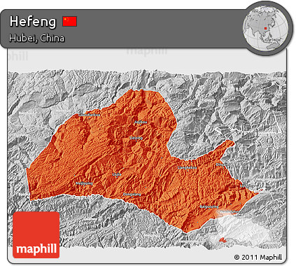 Political 3D Map of Hefeng, lighten, desaturated