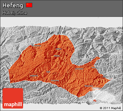 Political 3D Map of Hefeng, lighten, desaturated