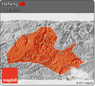 Political 3D Map of Hefeng, lighten, desaturated