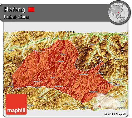 Political 3D Map of Hefeng, physical outside