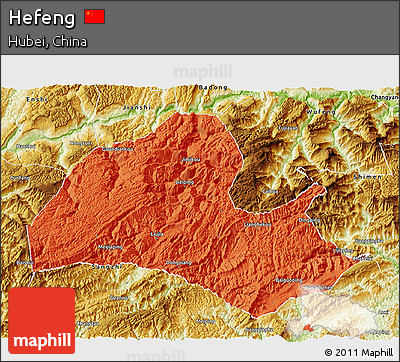 Political 3D Map of Hefeng, physical outside