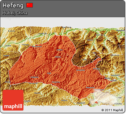 Political 3D Map of Hefeng, physical outside