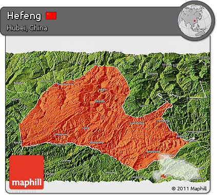 Political 3D Map of Hefeng, satellite outside